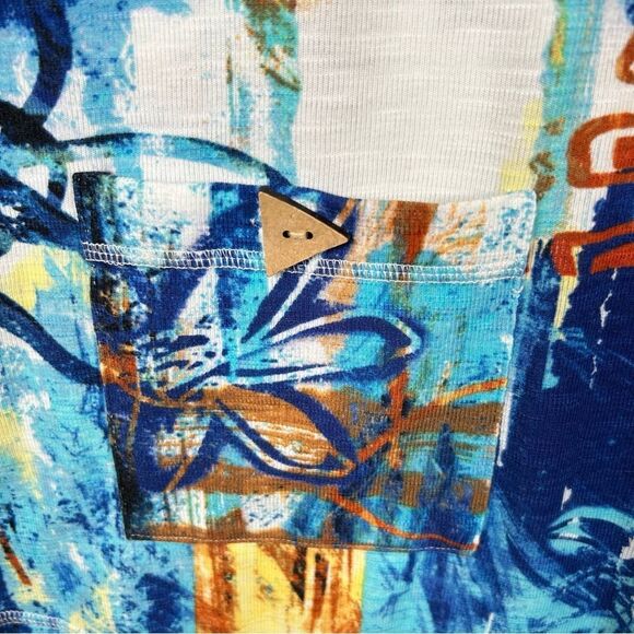 Ali Miles Blue/Copper Artsy Geometric Soft Knit Tunic Top w/Pocket XL - Picture 4 of 8